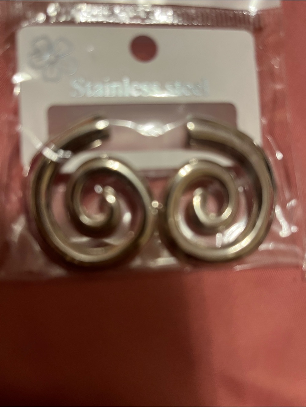 Stainless Steel Spiral Hoop Earrings - Silver